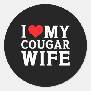Sticker Rond J'Aime Mon Cougar Femme Coeur Hommes Lui Cadeaux V