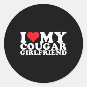 Sticker Rond J'Aime Mon Cougar Girlfriend I Heart My Cougar Gf
