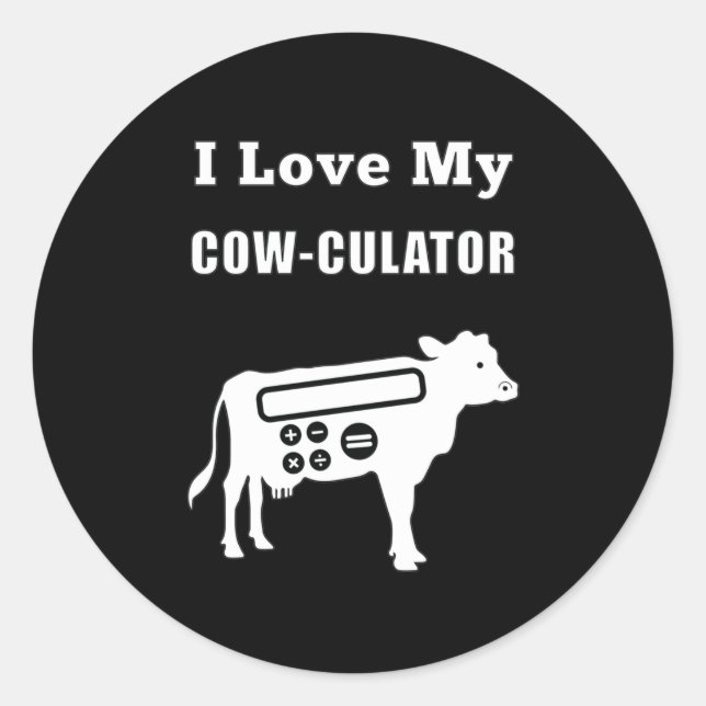 Sticker Rond J'Aime Mon Cow-culator Funny Math Calculator Pun (Devant)