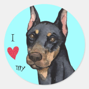 Sticker Rond J'aime mon Doberman