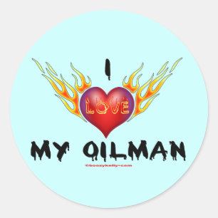 Sticker Rond J'aime mon expert pétrolier, coeur brûlant,