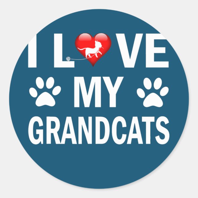 Sticker Rond J'aime mon grand-Amoureux des chats grand-père gra (Devant)