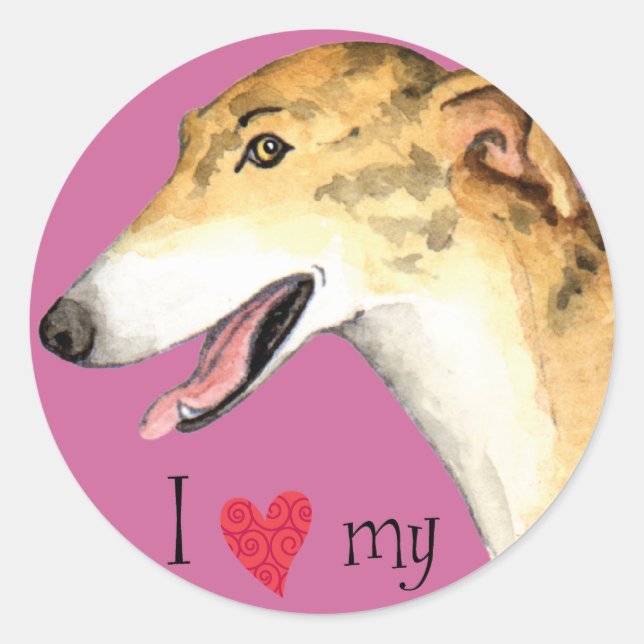Sticker Rond J'aime mon Greyhound (Devant)