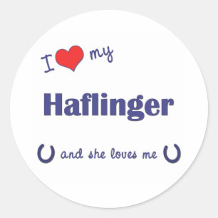 Sticker Rond J'aime mon Haflinger (le cheval femelle)