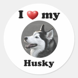 Sticker Rond J'Aime Mon Husky