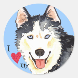Sticker Rond J'aime mon Husky