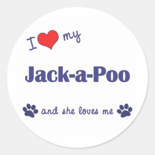Sticker Rond J'aime mon Jack-un-Poo (le chien femelle)