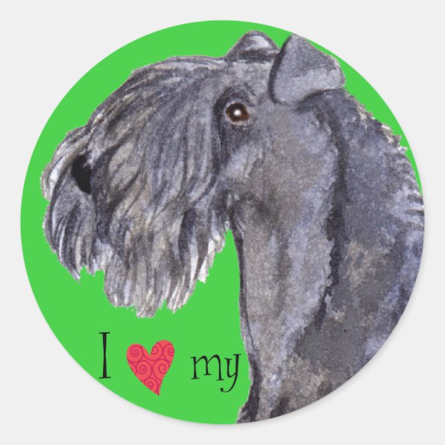Sticker Rond J'aime mon Kerry Blue Terrier (Devant)