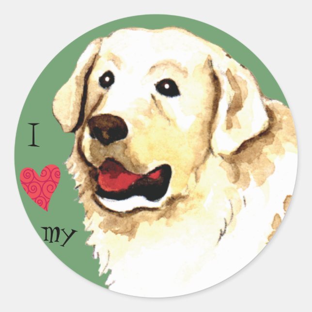 Sticker Rond J'aime mon Kuvasz (Devant)