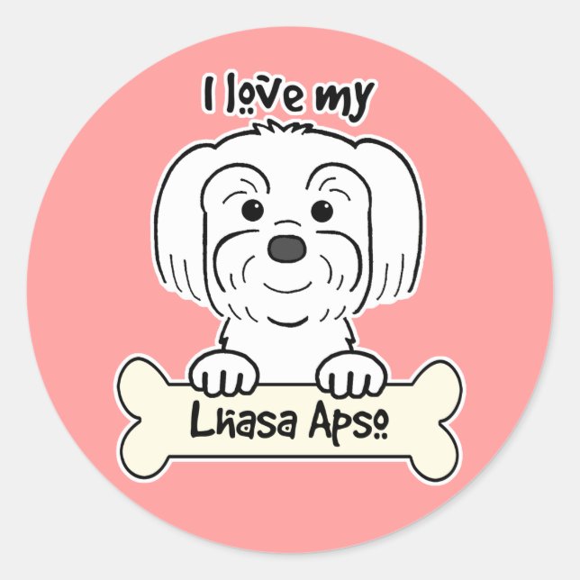 Sticker Rond J'Aime Mon Lhasa Apso (Devant)