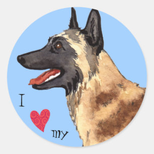 Sticker Rond J'aime mon Malinois belge