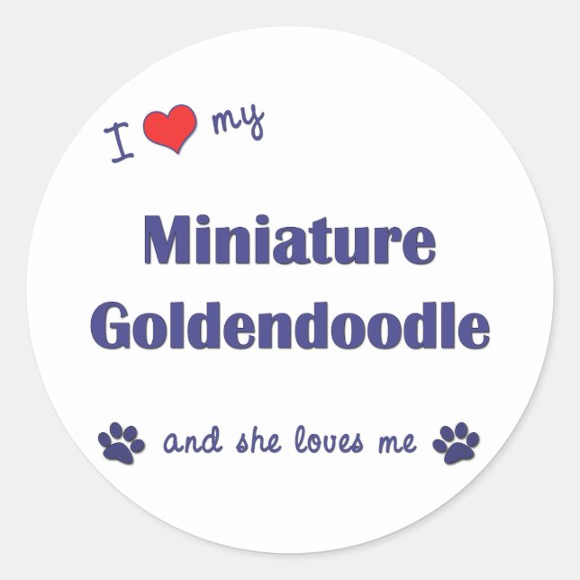 Sticker Rond J'Aime Mon Miniature Goldendoodle (Chien Femme) (Devant)