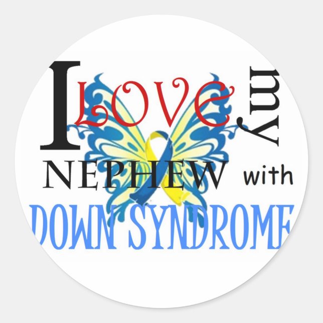 Sticker Rond J'aime mon neveu avec le syndrome de Down (Devant)
