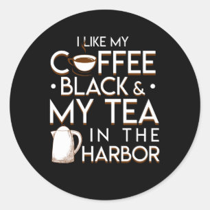 Sticker Rond J'aime mon noir de café mon thé dans le port