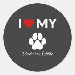 Sticker Rond J'aime mon nom de coutume de chien de bétail austr