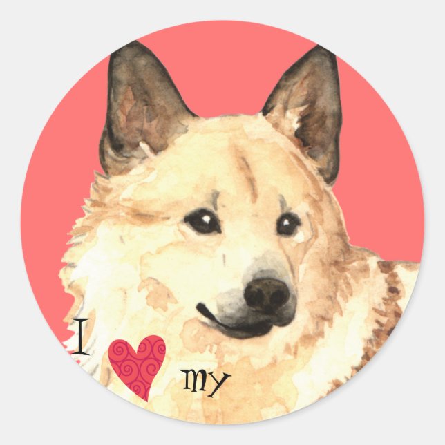 Sticker Rond J'aime mon norvégien Buhund (Devant)