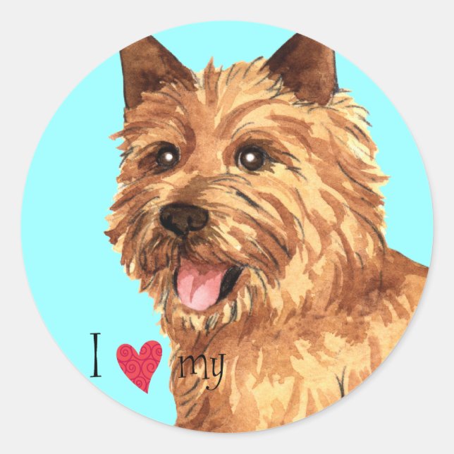 Sticker Rond J'aime mon Norwich Terrier (Devant)
