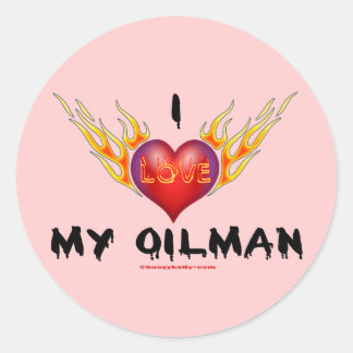 Sticker Rond J'Aime Mon Oilman, Brûler Le Coeur, Épouse De Terr