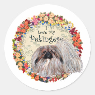 Sticker Rond J'aime mon Pékinois