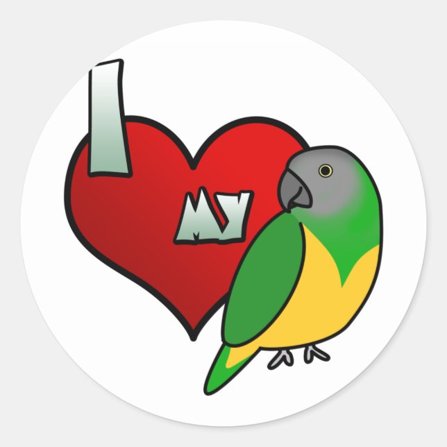 Sticker Rond J'aime mon perroquet du Sénégal (Devant)
