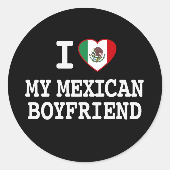 Sticker Rond J'aime mon petit ami mexicain avec un drapeau de c (Devant)
