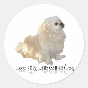 Sticker Rond J'Aime Mon Petit Chien Blanc - Pekingese !