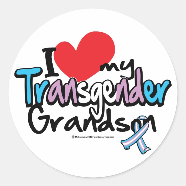 Sticker Rond J'Aime Mon Petit-Fils Transgenre (Devant)