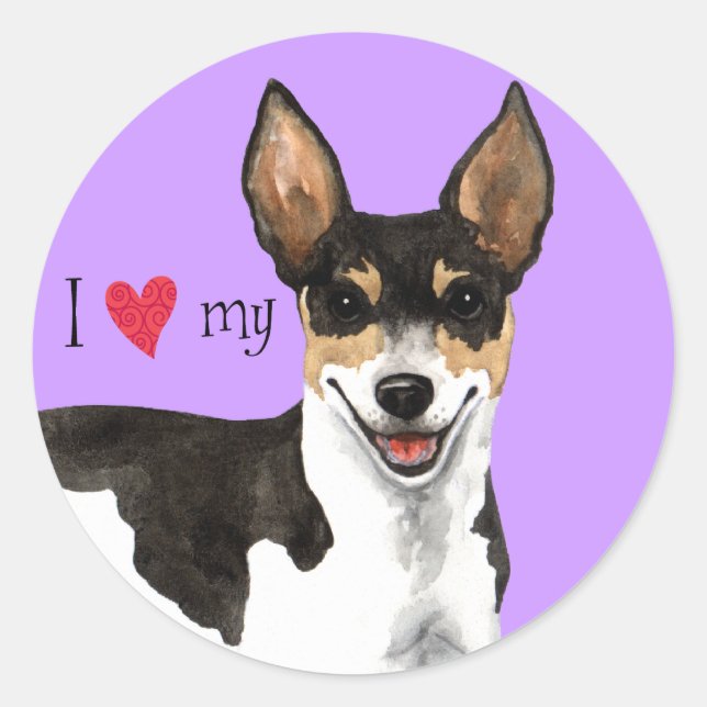 Sticker Rond J'aime mon Rat Terrier (Devant)