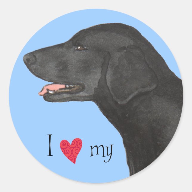 Sticker Rond J'aime mon Retriever à revêtement plat (Devant)