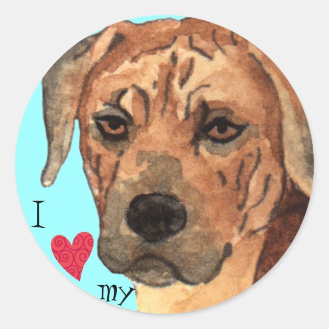 Sticker Rond J'aime mon Rhodesian Ridgeback (Devant)