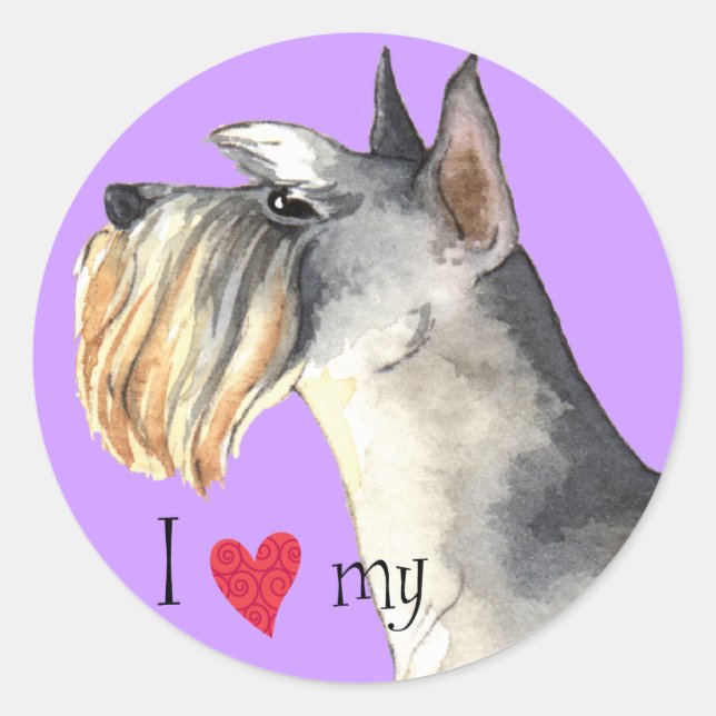 Sticker Rond J'aime mon Schnauzer miniature (Devant)