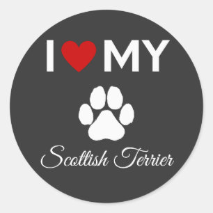 Sticker Rond J'aime mon Scottish Terrier chien texte personnali