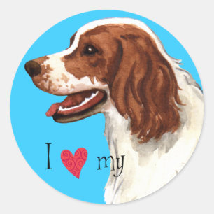 Sticker Rond J'aime mon Setter rouge et blanc irlandais