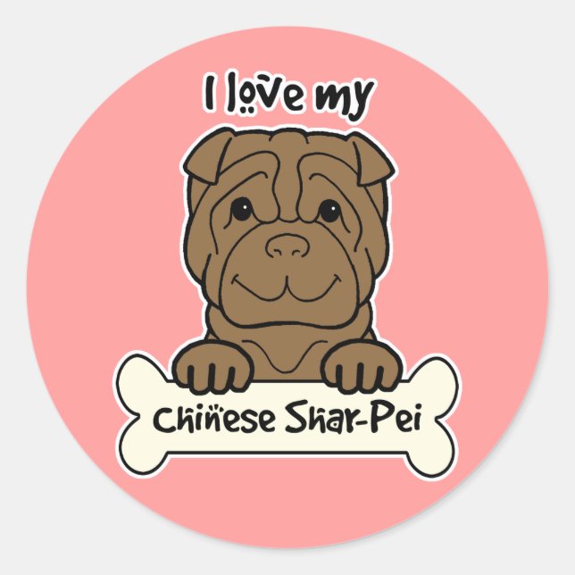 Sticker Rond J'Aime Mon Shar-Pei (Devant)
