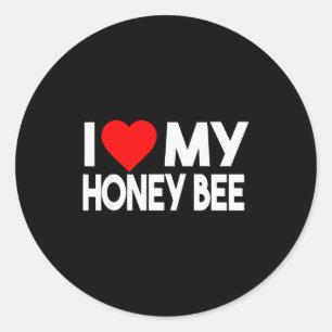 Sticker Rond J'aime mon T-shirt abeille à miel, couple d'animau
