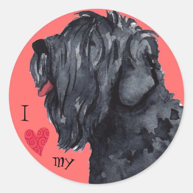 Sticker Rond J'aime mon Terrier russe noir (Devant)