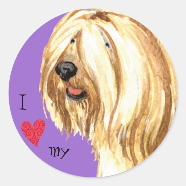 Sticker Rond J'aime mon Terrier tibétain (Devant)