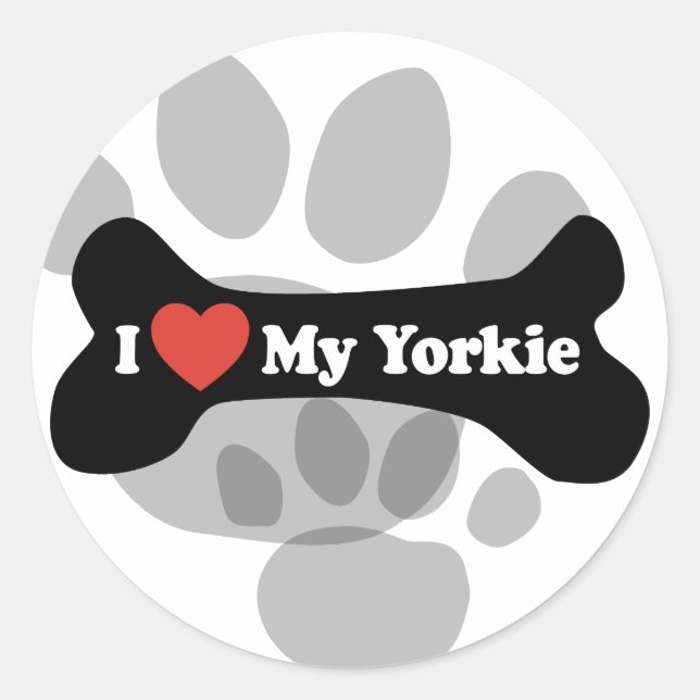 Sticker Rond J'Aime Mon Yorkie - Os De Chien (Devant)