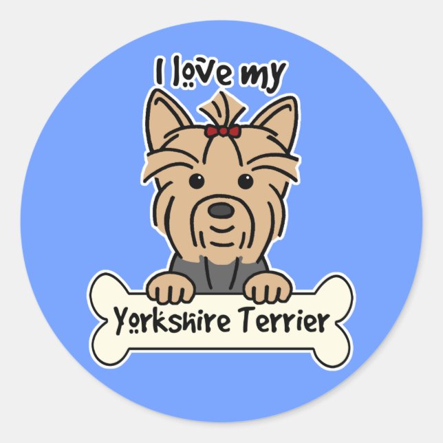 Sticker Rond J'aime mon Yorkshire Terrier (Devant)