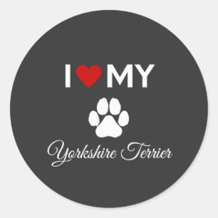 Sticker Rond J'aime mon Yorkshire Terrier chien texte personnal