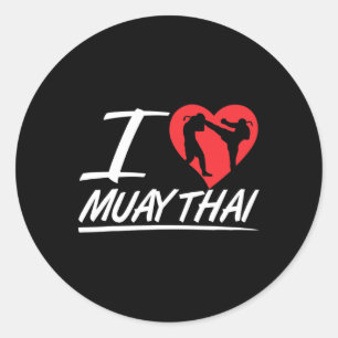 Sticker Rond J'aime Muay Thai Combattant de Loisir Boxe Arts Ma