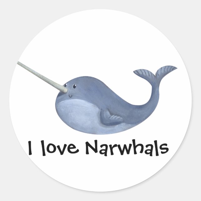 Sticker Rond J'aime Narwhals (Devant)