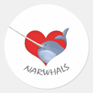 Sticker Rond J'aime Narwhals
