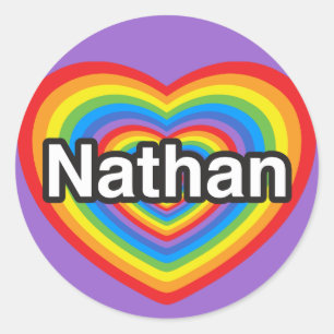 Sticker Rond J'aime Nathan. Je t'aime Nathan. Cœur