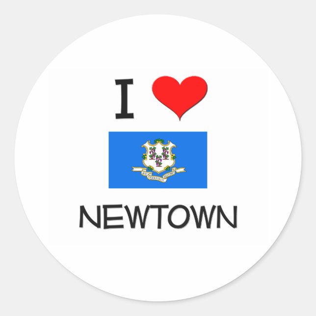 Sticker Rond J'Aime Newtown Connecticut (Devant)