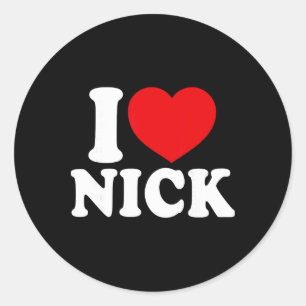Sticker Rond J'aime Nick, J'aime le nom de Nick, Cœur rouge Val