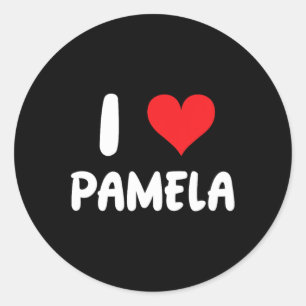 Sticker Rond J'aime Pamela - Cœur - Nom