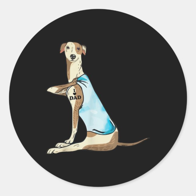 Sticker Rond J'Aime Papa Whippet Chien Tattoo (Devant)