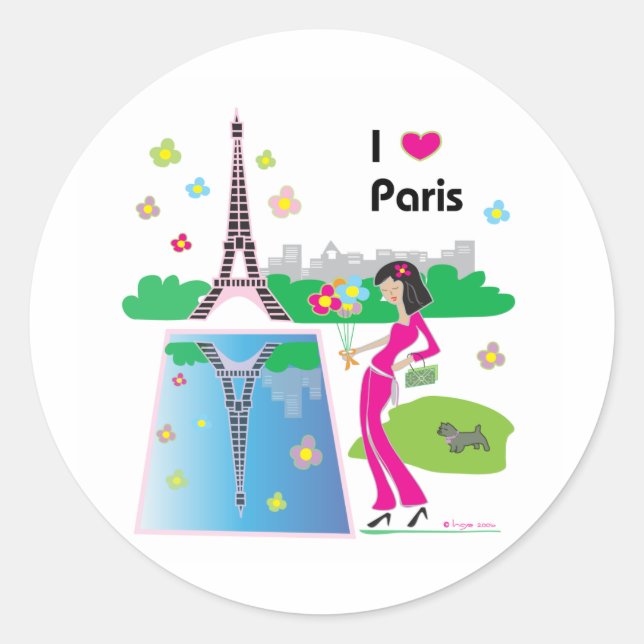 Sticker Rond J'aime Paris, France (Devant)