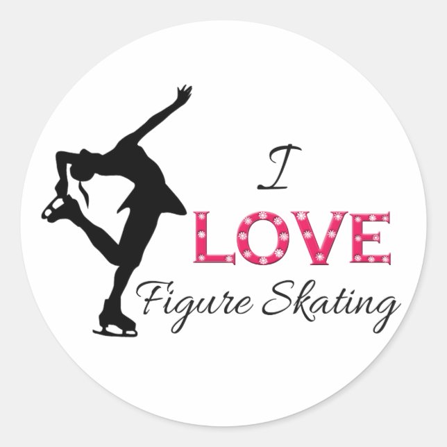 Sticker Rond J'AIME Patinage artistique, flocons de neige et pa (Devant)